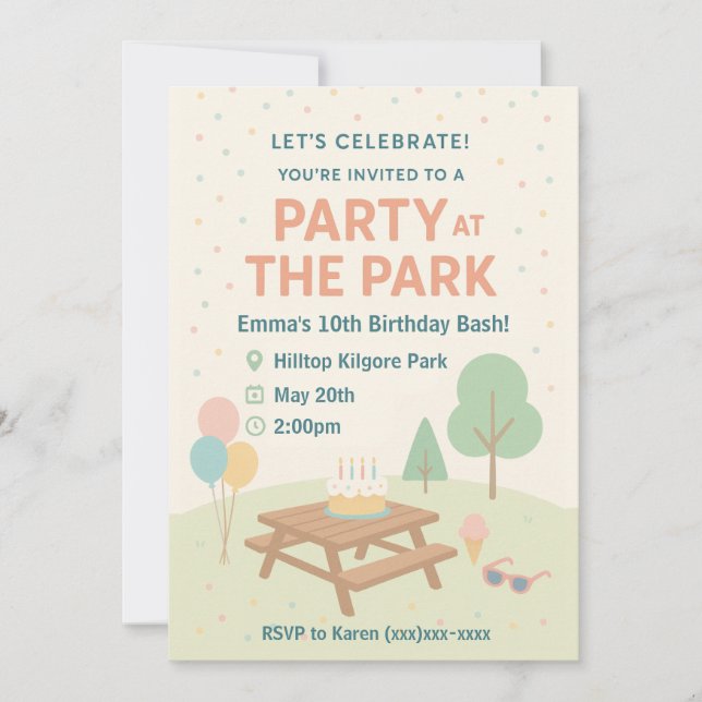 Convites Party at The Park Birthday Invitation (Frente)