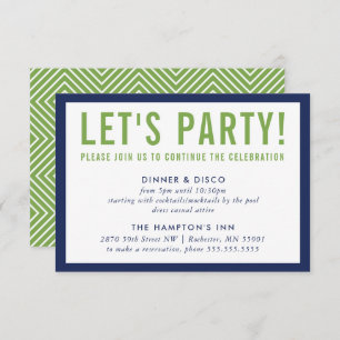 Convites PARTY CELEBRATION INFO modern bold navy blue green