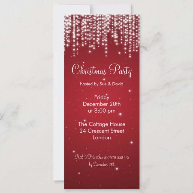 Convites Party Invitation Elegant Falling Sparkle Red (Frente)