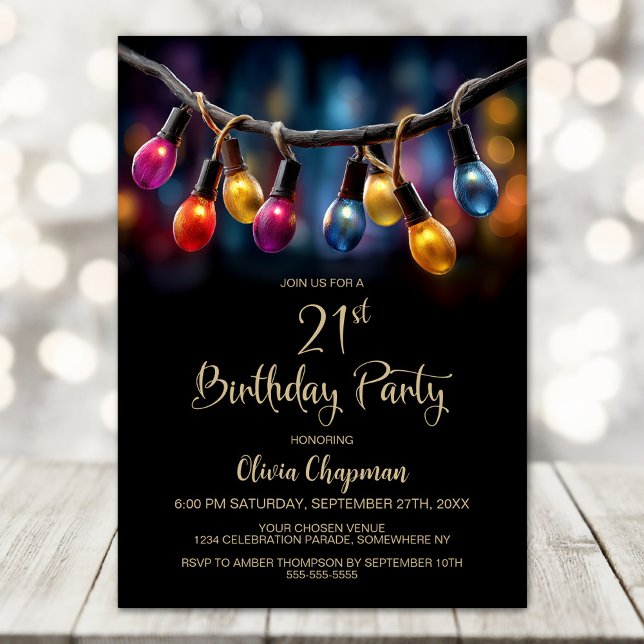 Convites Party Lights 21st Birthday Party (Criador carregado)