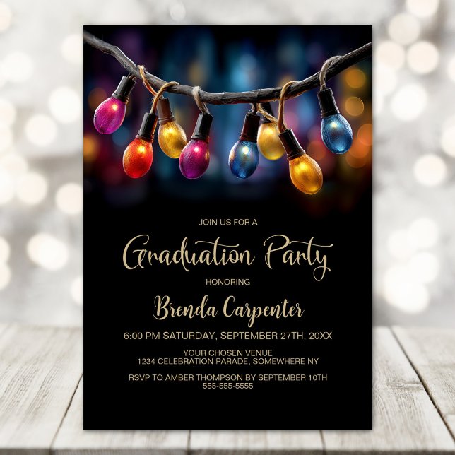 Convites Party Lights Graduation Party (Criador carregado)