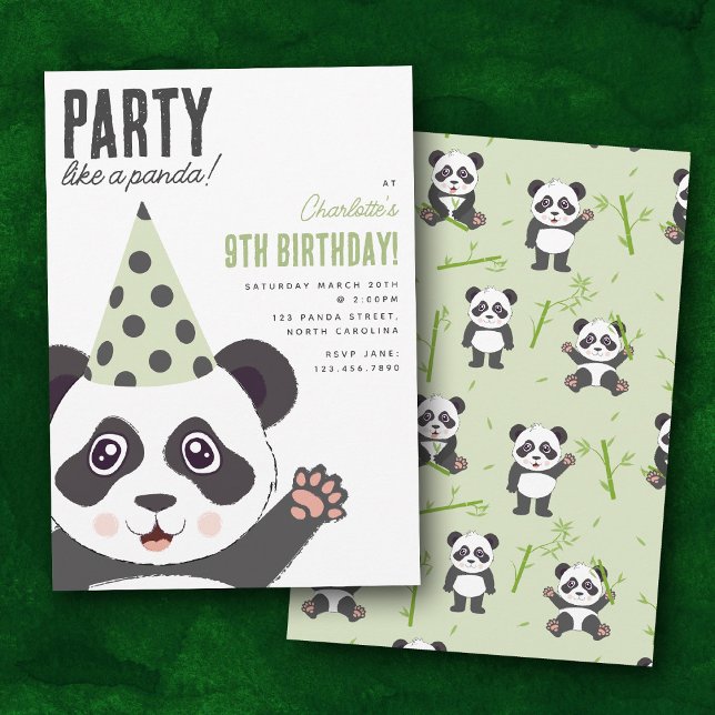 Convites Party Like a Panda Kids Cute Birthday Party (Party Like a Panda Kids Cute Birthday Party Invitation)