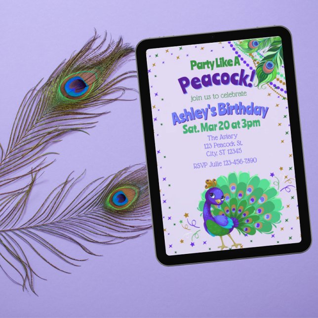Convites Party Like A Peacock Birthday (Criador carregado)