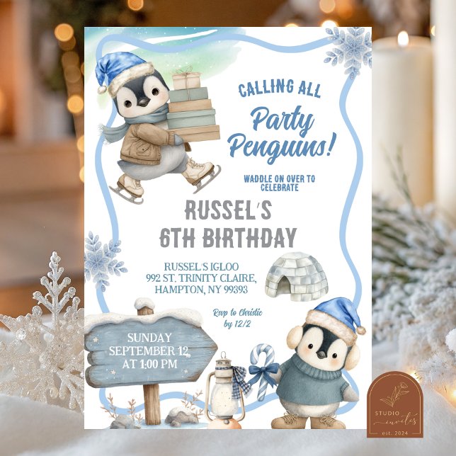 Convites Party Penguin Arctic Animal Birthday (Criador carregado)