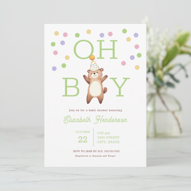 Convites Party Teddy Bear Oh Boy Baby Shower Invitation (Em pé/Frente)