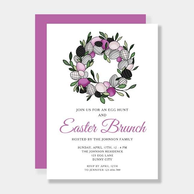 Convites Páscoa Botânica Roxo Moderna Brunch (Modern Purple Botanical Wreath Easter Brunch Invitation)