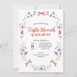 Convites Páscoa Brunch e Caça de Ovos, Floral Branco Roxo