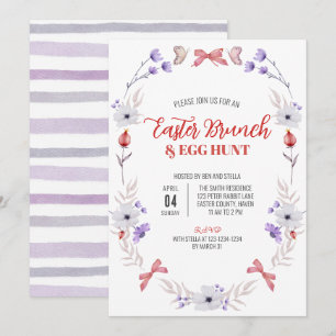 Convites Páscoa Brunch e Caça de Ovos, Floral Branco Roxo
