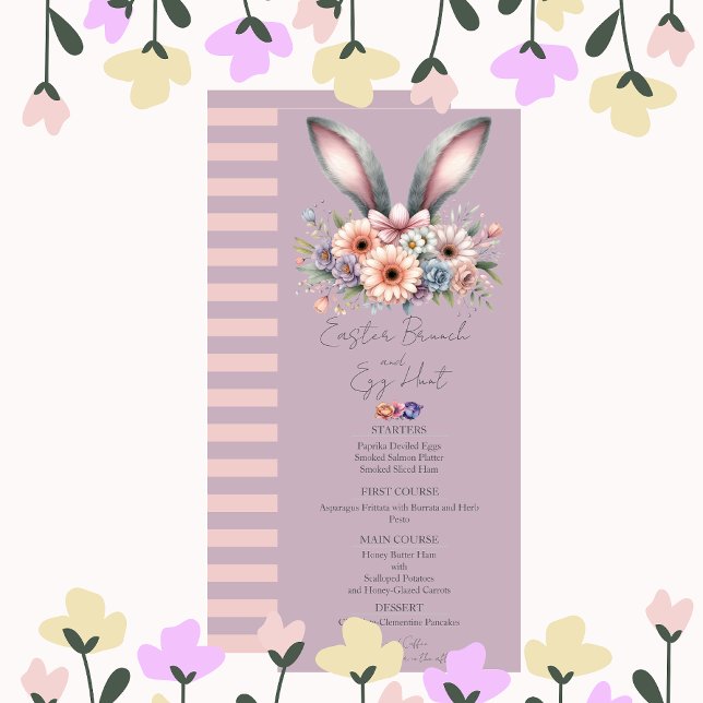 Convites Páscoa Brunch Menu Cute Floral Bunny Orelha Roxo (Criador carregado)