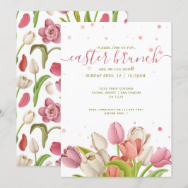 Convites Páscoa Brunch - Tulipas Brancas Rosa Flores de Mol