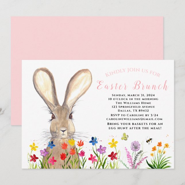 Convites Páscoa Bruncolor Aquarela Ovos De Coelho Coelho Fl (Frente/Verso)
