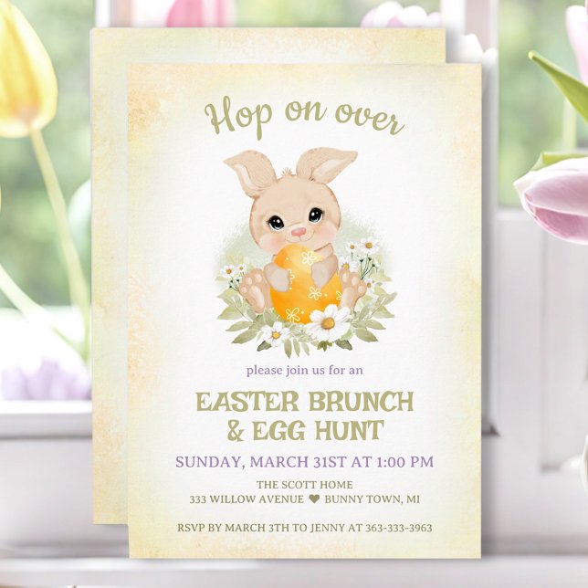 Convites Páscoa Brung Caça Amarelo Coelhinho (Easter Brunch Egg Hunt Yellow Cute Bunny Invitation)
