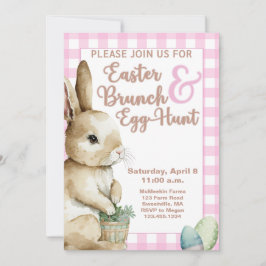 Convites Páscoa Bunny Gingham Páscoa Brunch e Ovo Caça Rosa