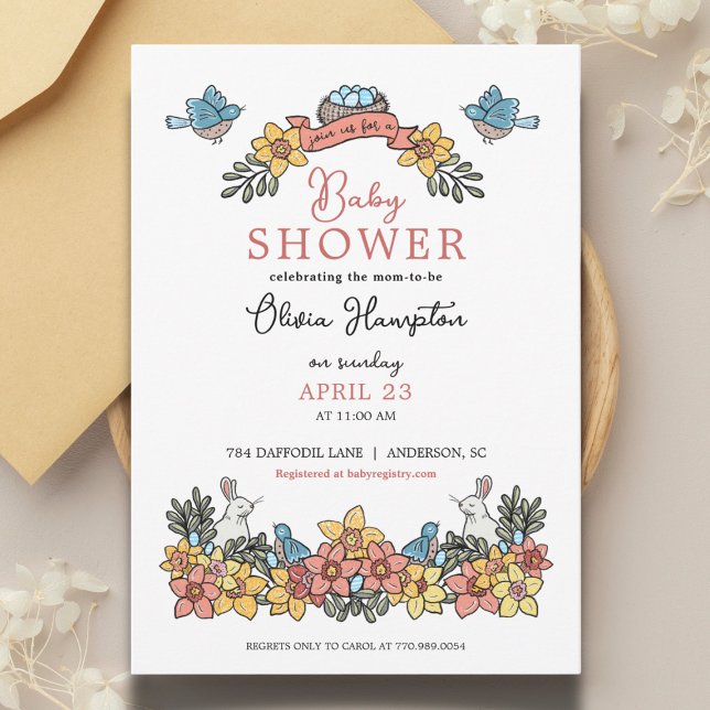 Convites Páscoa Considerada Chá de fraldas para Meninas (Criador carregado)