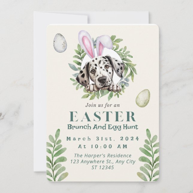 Convites Páscoa Dalmática Cute Personalizável (Frente)