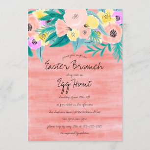 Convites Páscoa de Aquarela Amarela Elegante Coral
