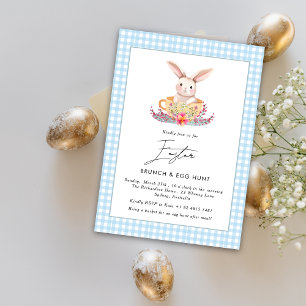 Convites Páscoa de Watercolor Brunch Floral bunny Gingham