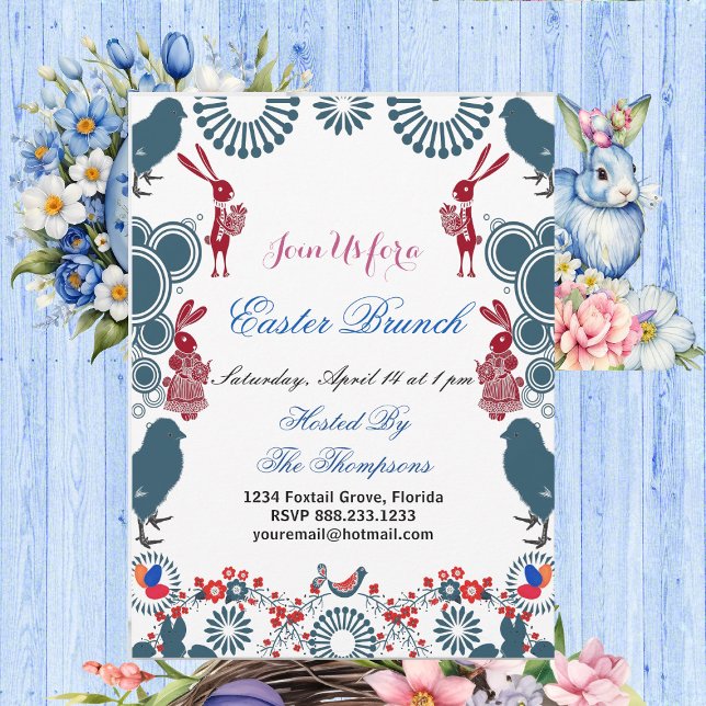 Convites Páscoa Decorativa de Motif Brunch Pintinho Birch B (Decorative Motif Easter Brunch Chick Birds Bunny Invitation)