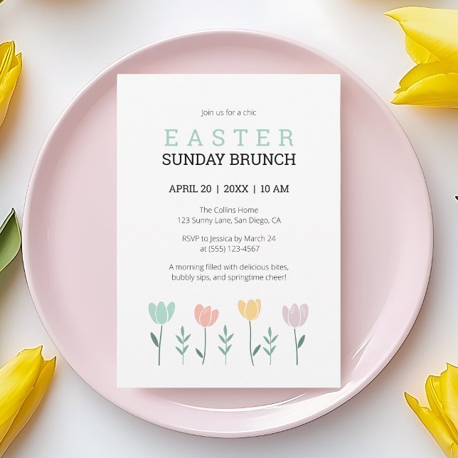 Convites Páscoa Domingo Brunch Modern Floral Verde Botânico (Easter Sunday Brunch Modern Floral Green Botanical Invitation)