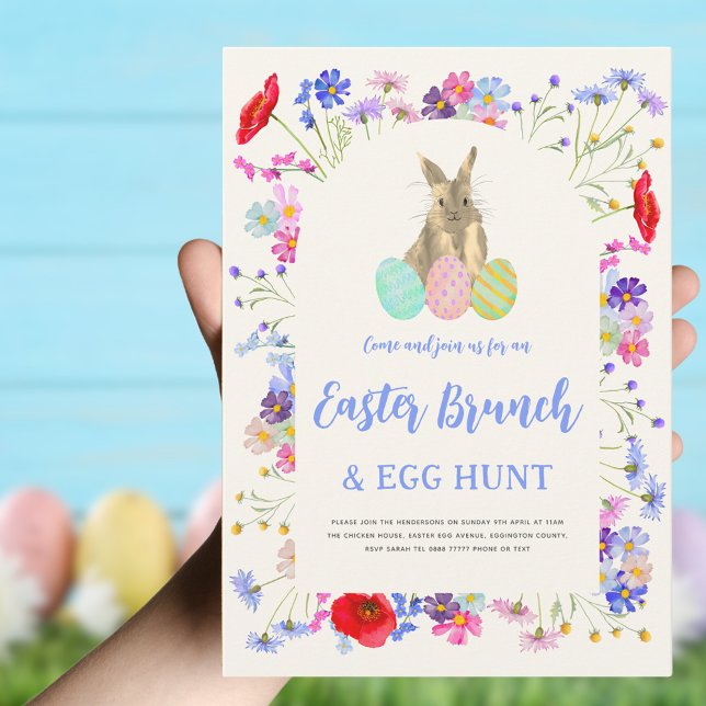 Convites Páscoa Floral Brunch e Caça do Ovo (Easter brunch and egg hunt boho bunny invitation)