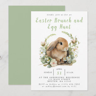 Convites Páscoa Floral de Watercolor Brunch e Caça de Ovos