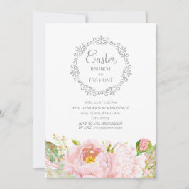 Convites Páscoa Floral Rosa Elegante Brung Caça Ovo