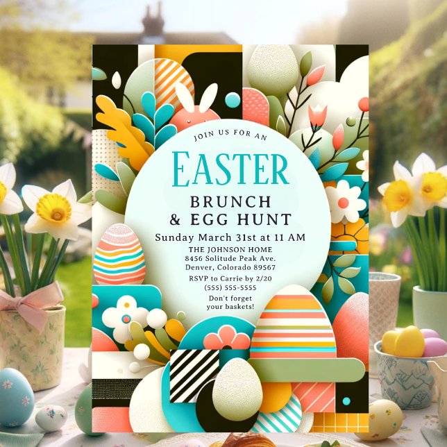 Convites Páscoa Moderna Chic Pastel Brunch & Ovo Hunt (Modern Easter Brunch & Egg Hunt Invitation)