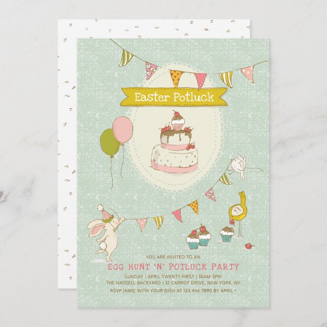 Convites Páscoa Potluck Funt (Frente/Verso)