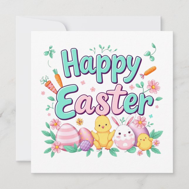 Convites Páscoa Primavera de Páscoa felz pascoa de Coelho  (Frente)