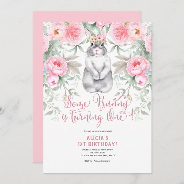 Convites Páscoa, Primavera, Garota 1 rua Convidam, Um Coelh (Frente/Verso)