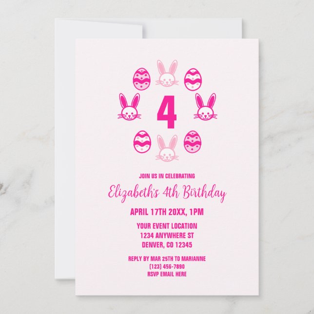 Convites Páscoa rosa 4º aniversário (Frente)