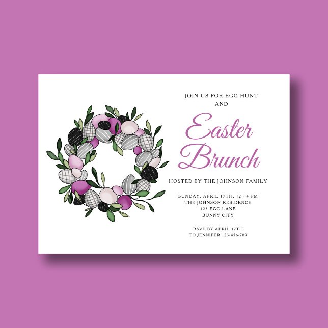 Convites Páscoa Roxo Moderno Brunch (Modern Purple Wreath Easter Brunch Invitation)