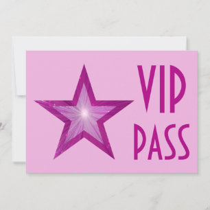 Convites PASSA 'VIP PASS' rosa-rosa rosa rosa, com uma estr