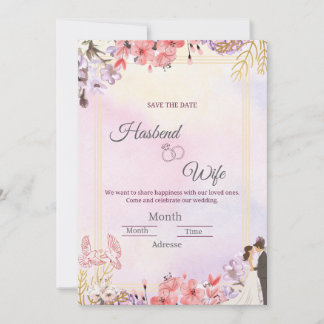 Convites Passado Romântico Floral em Aquarela Pastel Salvar