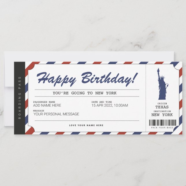 Convites Passagem Aérea Surpresa Viagem Nova York (Frente)
