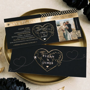 Convites Passagem de Embarque Black Gold Casamento Save The