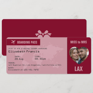 Convites Passagem de Embarque Borgonha e Dourado Rosa Chá d