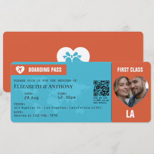 Convites Passagem de Embarque Casamento Laranja Queimado e 