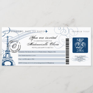 Convites Passagem de embarque da festa de aniversário de