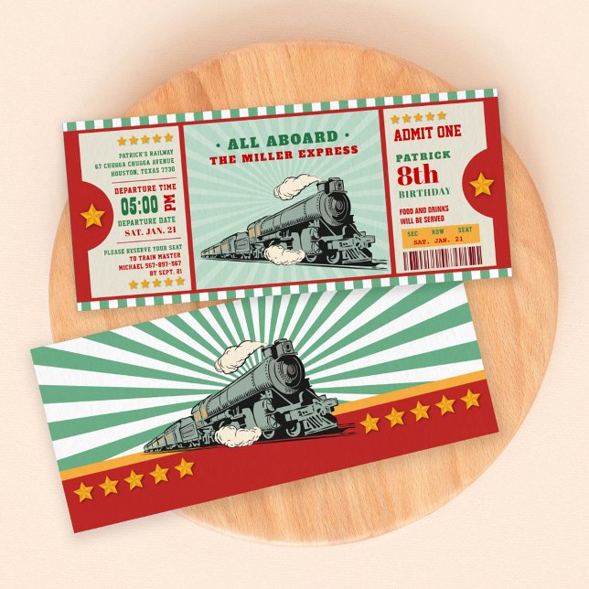 Convites Passagem de Embarque de Aniversário do Comboio Ver (Criador carregado)
