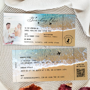 Convites Passagem de Embarque de Casamento na Praia com cód