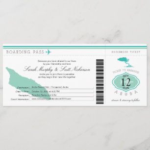 Convites Passagem de embarque de casamento para Aruba