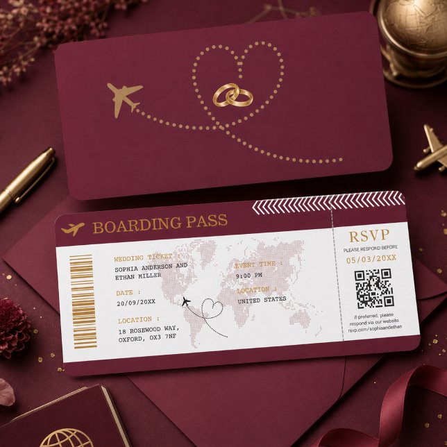 Convites Passagem de Embarque de Destino Bilhete de Avião C (Criador carregado)