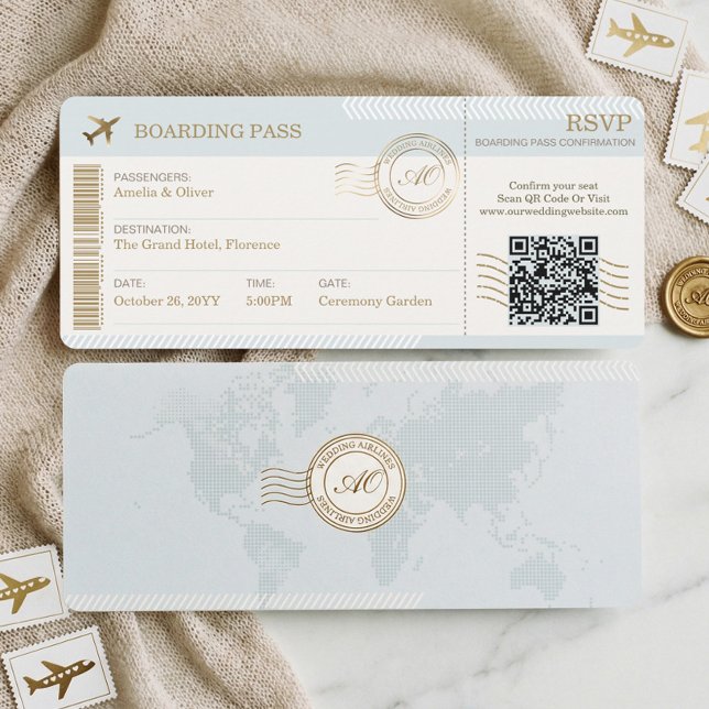 Convites Passagem de Embarque de Destino Bilhete de Casamen (Destination Boarding Pass Ticket Photo Wedding Invitation)