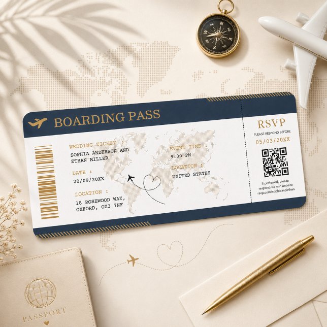 Convites Passagem de Embarque de Destino Casamento Bilhete  (Criador carregado)