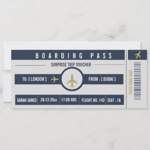 Convites Passagem de Embarque de Férias Surpresa Bilhete de