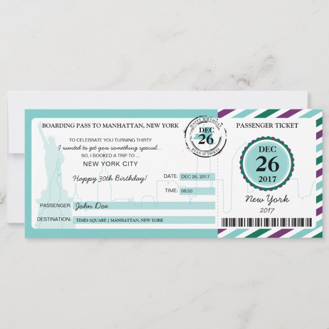 Convites Passagem de embarque de presente de Natal para NOV (Frente)