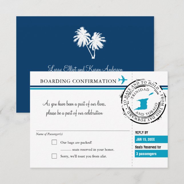 Convites Passagem de embarque de RSVP a Trinidad and Tobago (Frente/Verso)