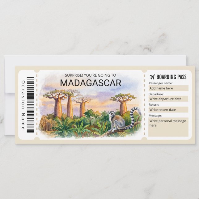 Convites Passagem de Embarque de Viagem para Madagascar Edi (Frente)