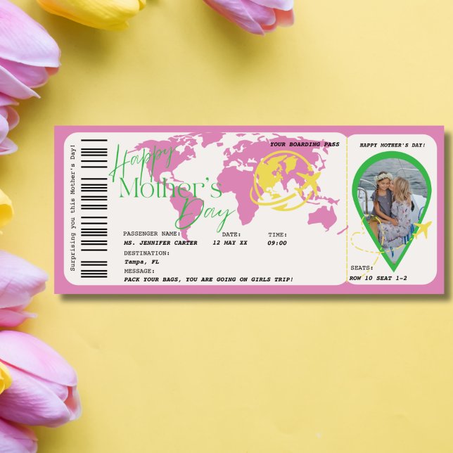 Convites Passagem de Embarque do Dia das Mães Surpresa  Pre (Mother's Day Boarding Pass Surprise Voucher gift)